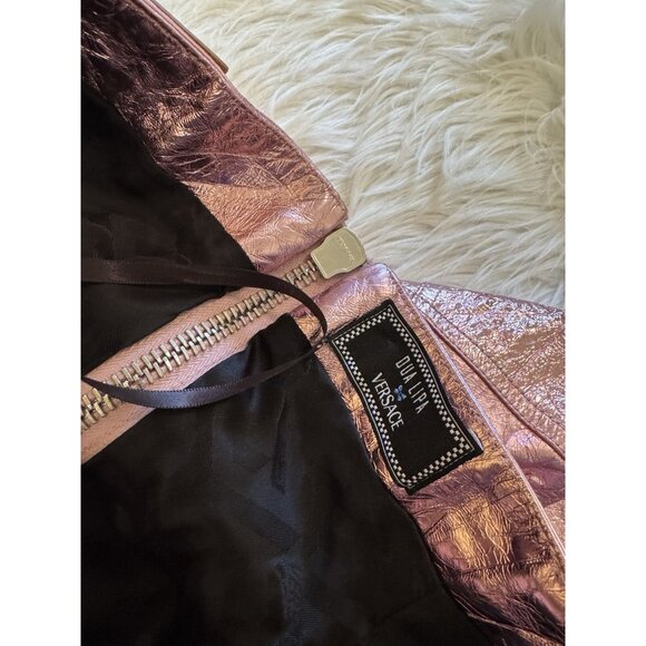 Versace x Dua Lipa New Rock Millennium Laminated Leather Mini Dress Pink 44 - Picture 7 of 14